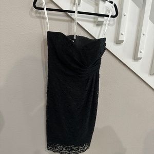 Little black strapless dress by David Bridal